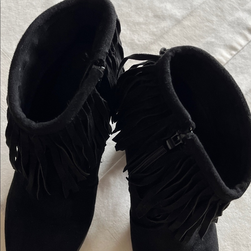 Fringe Black Ankle Women’s Western Style Suede Boots Size 8 - Picture 3 of 6